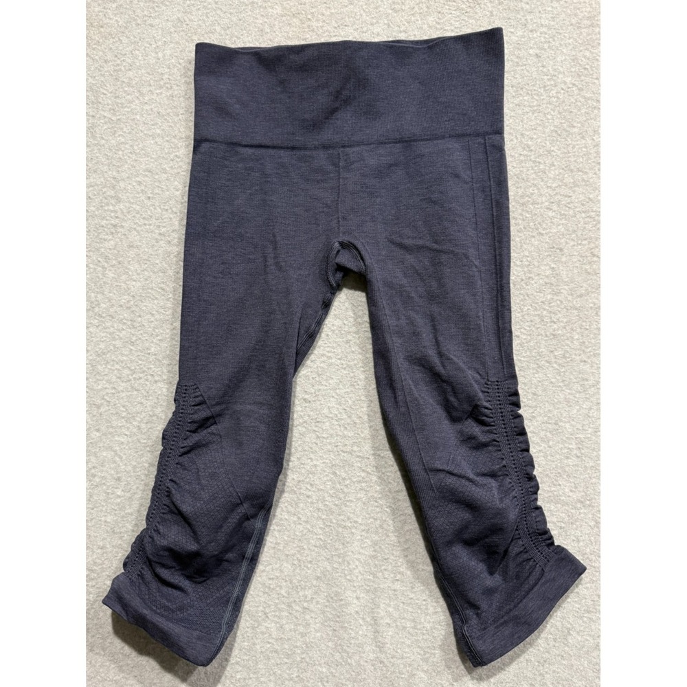 Lululemon In The Flow Seamless Crop Leggings Womens 4 Navy Blue Ruched Athletic